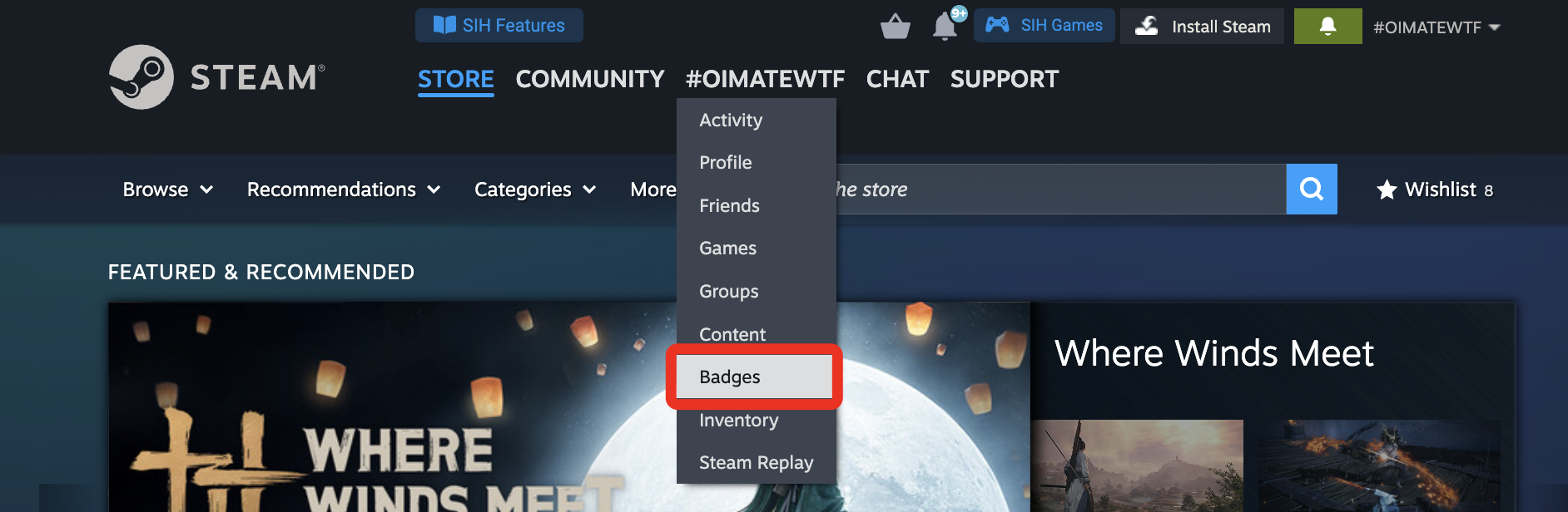 Badges page with Buy cards button